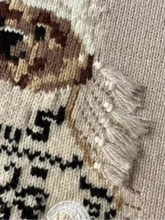 Beige Graphic Knit Sweater with Dog Motif - Picture 3 of 8